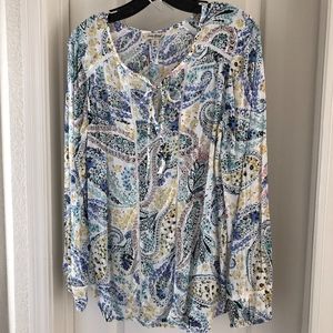 Lucky Brand White Paisley Boho Blouse | Size M